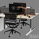 grey wood office set - Офисная мебель - 3D модель